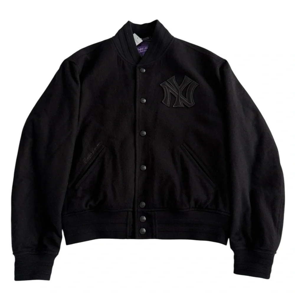 ‼️SOLD ‼️Ralph Lauren Men Yankees Cashmere Jacket Medium M Black Purple Labe - Picture 2 of 15